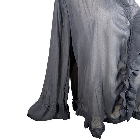 Jaipur Black Sheer Ruffle Tie-Front Blouse | Romantic Goth Boho Top | Size XL - Picture 7 of 13